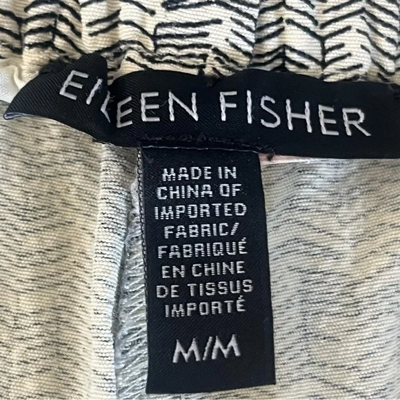 Eileen Fisher Wide Leg Crop Pants Women M Broken Chevron Tencel Ivory Black $238 - Picture 3 of 8